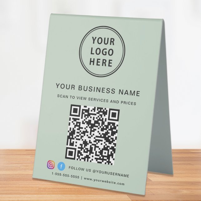 Business Logo QR Code Social Media Sage Green (Creator Uploaded)