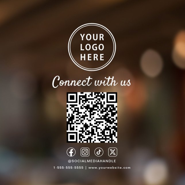 Business Logo QR Code Social Media White (Business Logo QR Code Connect With Us White Window Cling)