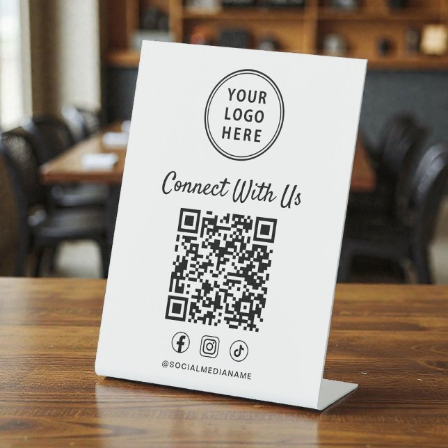 Business Logo QR Code Tabletop Pedestal Sign (Creator Uploaded)