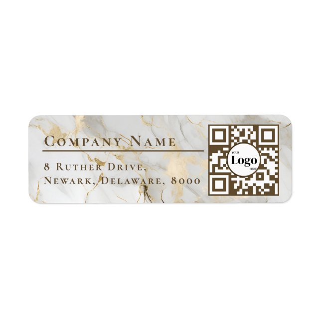 Business Logo Qr Code White Agate Return Address Label (Front)