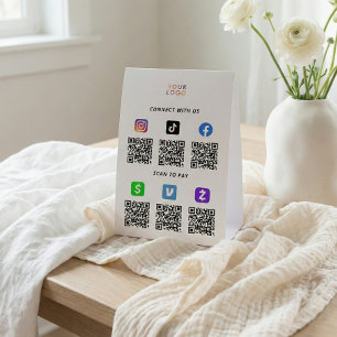 Business Logo QR Code White Table Tent Sign