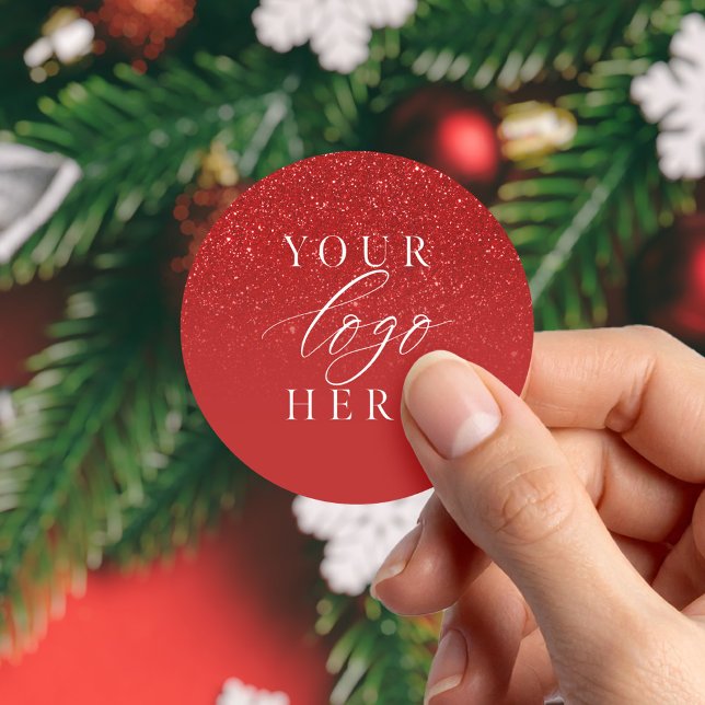 Business Logo Red Christmas Classic Round Sticker (Creator Uploaded)