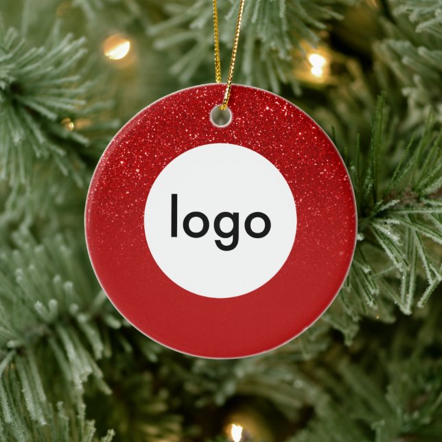 Business Logo Red Glitter Ceramic Ornament (Tree)