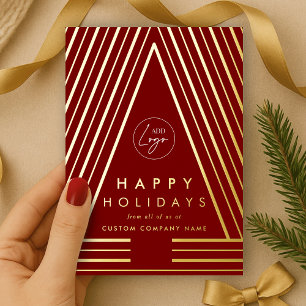 Business Logo Red & Gold Geometric Christmas Foil Holiday Card