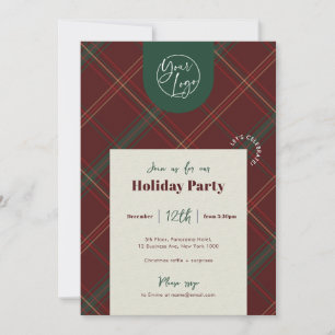 Business Logo Red Plaid Christmas Staff Party Invitation