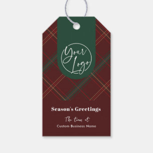 Business Logo Red Plaid Timeless Corporate Holiday Gift Tags