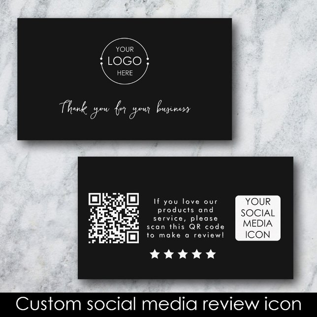 Business Logo Review Link QR Code Thank You Black Business Card (Business Logo Review Link QR Code Thank You Black Business Card)