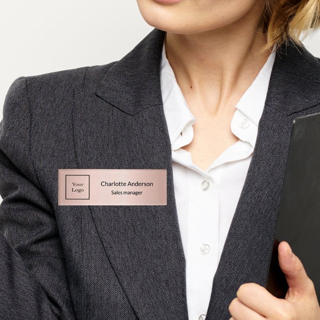 Business logo rose gold employee elegant name tag (Creator Uploaded)