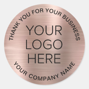 Business Logo Rose Gold Thank You Classic Round Sticker