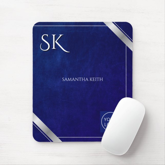 Business Logo Royal Blue Leather 2025 Custom Mouse Pad (With Mouse)