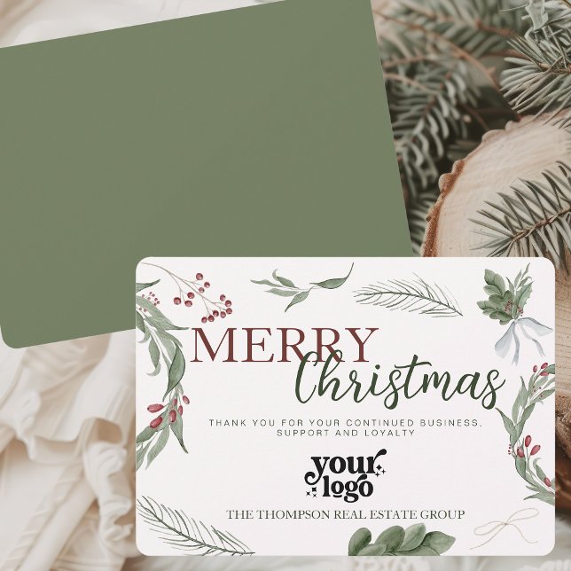 Business Logo Rustic Woodland Company Christmas Holiday Card (Creator Uploaded)