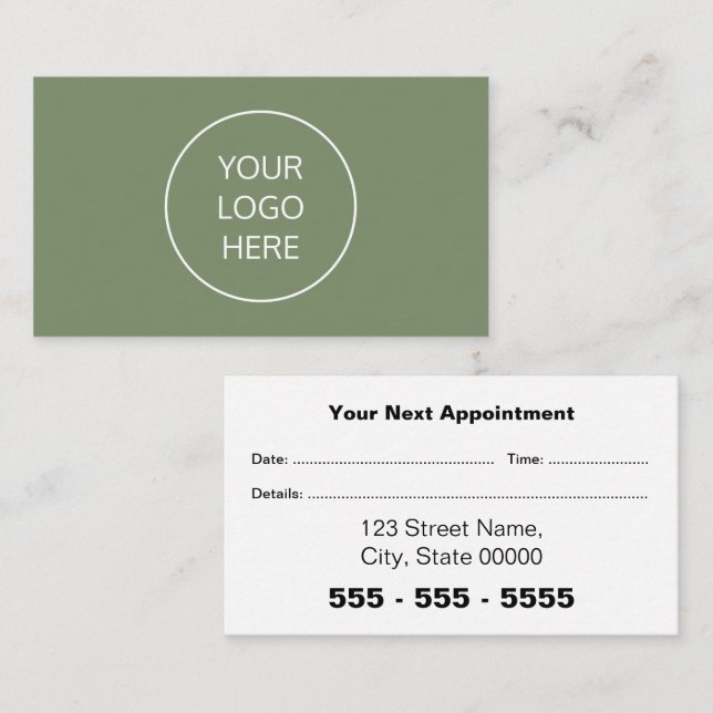 Business Logo Sage Green Appointment Card (Front/Back)