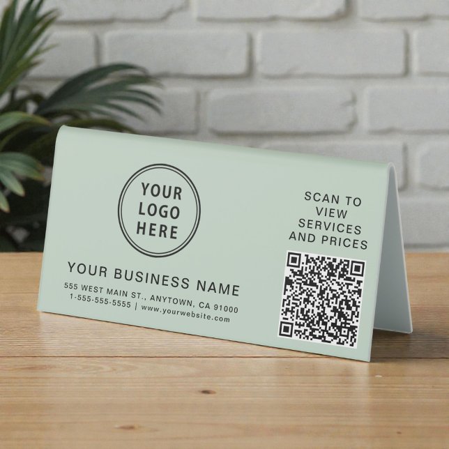 Business Logo Sage Green QR Code (Business Logo Sage Green QR Code Table Tent)