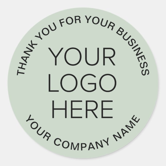 Business Logo Sage Green Thank You Classic Round Sticker (Front)