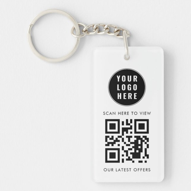 Business Logo Scan QR Code Simple Custom Key Ring (Front)