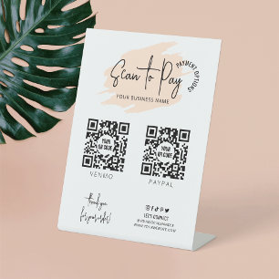 Business Logo Scan To Pay 2 QR Codes Cream Beige Pedestal Sign