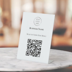 Business Logo Scan to View Menu QR Code, Tabletop Pedestal Sign