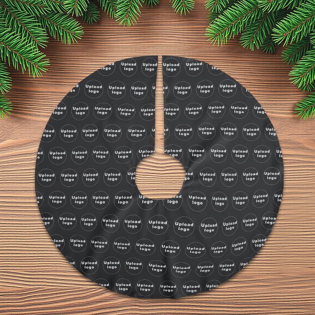Business Logo Seamless Pattern on Black Brushed Polyester Tree Skirt (Business logo seamless pattern on black Christmas tree skirt)
