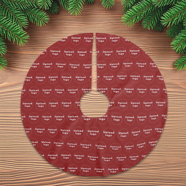 Business Logo Seamless Pattern on Red Brushed Polyester Tree Skirt (Business logo seamless pattern on red Christmas tree skirt)