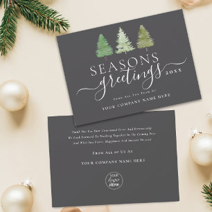 Business Logo Seasons Greetings Christmas Trees Holiday Card