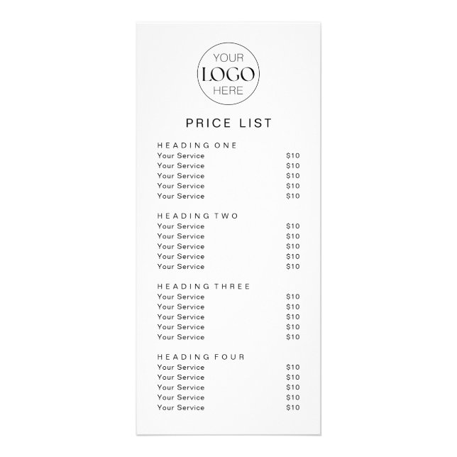 Business Logo Service Price List Chic Modern Rack Card (Front)