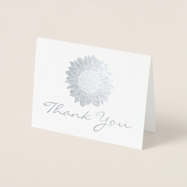 Business Logo Silver Foil Sunflower Thank You Foil Card (Front)