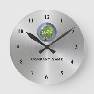 Business Logo Silver Round Clock
