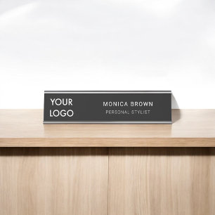 Business Logo Simple Black Desk Name Plate