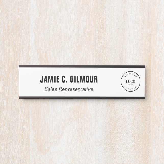 Business logo Simple Black White Custom Employee Door Sign (Front)
