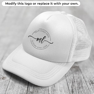 Business Logo Simple Clean Monogram Initials White Trucker Hat