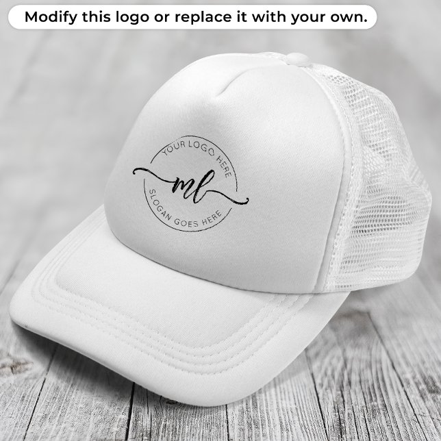 Business Logo Simple Clean Monogram Initials White Trucker Hat (Creator Uploaded)
