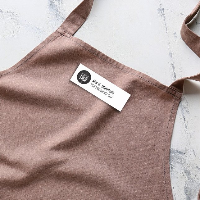 Business Logo Simple Employee Name Name Tag (Business name tag with add your logo template. )