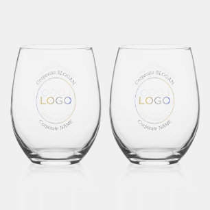 Business Logo Slogan Simple Elegant Couple Stemless Wine Glass