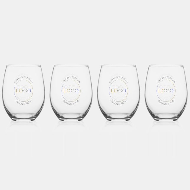 Business Logo Slogan Simple Elegant Professional Stemless Wine Glass (Front)