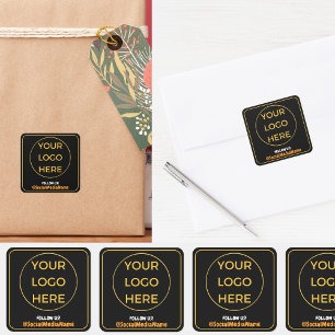 Business Logo & Social Media Brand Create Black Square Sticker