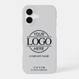 Business Logo & Social Media Gray Promotional iPhone 16 Case