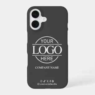 Business Logo & Social Media Grey Promotional iPhone 16 Case