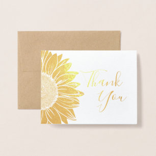 Business Logo Sunflower Gold Foil Thank You Cards