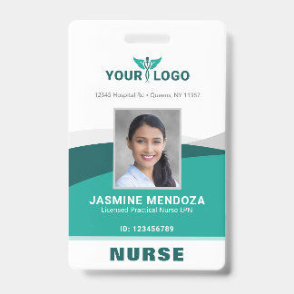 Business Logo Template Teal Employee Photo Name ID Badge