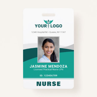 Business Logo Template Teal Employee Photo Name ID ID Badge