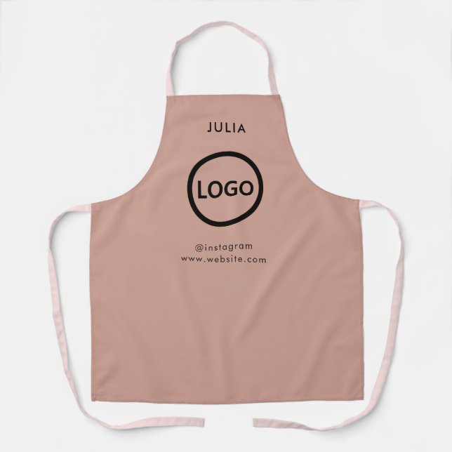 Business Logo Terracotta Employee Staff Name Apron (Front)