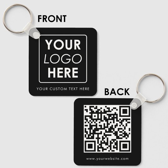 Business Logo Text QR Code Double Sided Black Key Ring (Business Logo Text QR Code Double Sided Black Keychain)