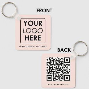 Business Logo Text QR Code Double Sided Blush Pink Key Ring