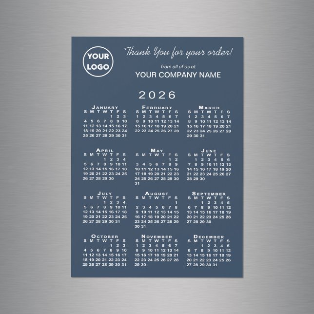 Business Logo Thank You 2026 Calendar Navy Magnet (Business Logo Thank You 2026 Calendar Navy Magnet in situ)