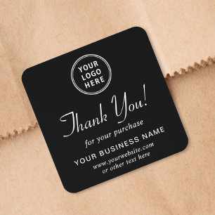 Business Logo Thank You Black Square Sticker