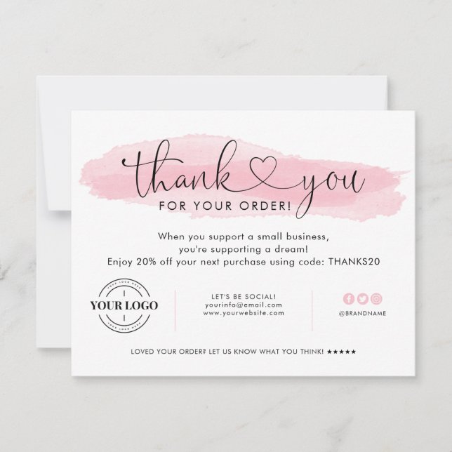 Business Logo Thank You Blush Pink Script Heart Invitation (Front)