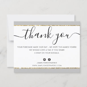 BUSINESS LOGO THANK YOU elegant grey gold glitter Card