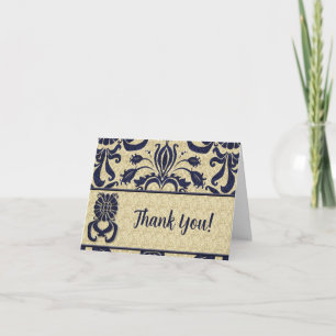 Business Logo Thank You Indigo Swirls Navy Taupe Card