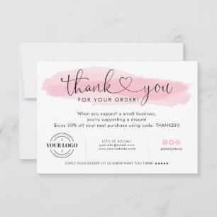 Business Logo Thank You Pink Heart Thank You Card