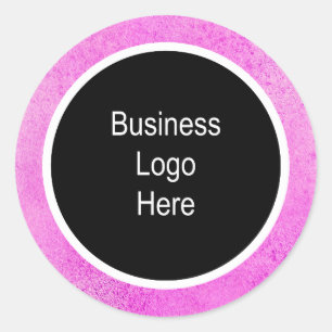 Business Logo Watercolor Pink Thin White Stroke Classic Round Sticker